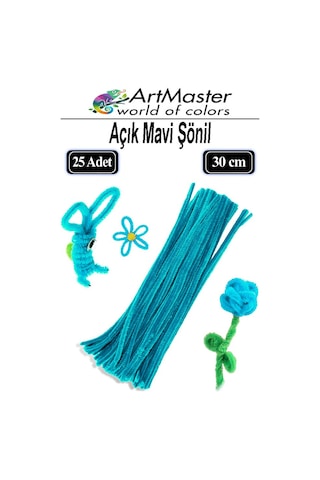 Şönil Açık Mavi 30 Cm 25 Li 1 Paket Renkli Tüylü Tel Şönil Pipo Temizleyici Okul Öncesi Anasınıfı Kreş Hobi Eğitici