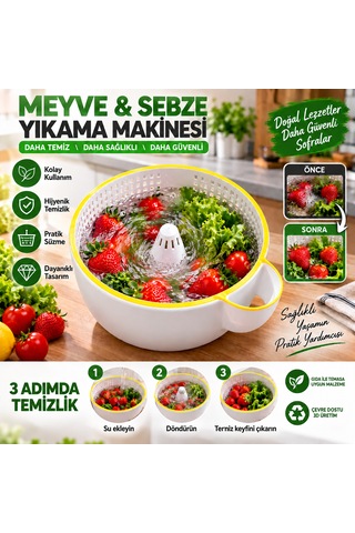 Meyve Sebze Yıkama Makinesi Beyaz - Sarı Meyve Sebze Yıkama Makinesi Beyaz - Sarı