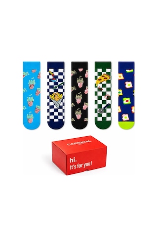 Carnaval Socks Fast Food Desenli 5'li Kutulu Çorap Seti Pizza, Patates Ve Mısır 2000386