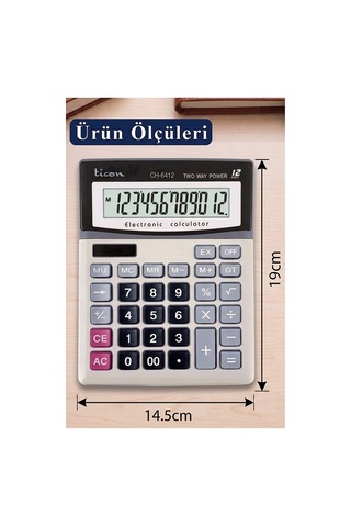 Hesap Makinesi Siyah Gri 14.5x19cm 1 Adet Ticon Ch-6412 12 Haneli Orta Boy Ofis Büro Masaüstü Hesap Makinası