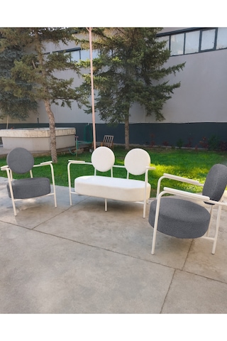 Azra Mobilya Venüs Koltuk Takımı Beyaz İskelet Modern Koltuk Seti Ofis Ve Ev Kullanımı Soft Kumaş Füme
