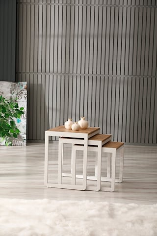 Arpelia Arpelia Üçlü Zigon Sehpa 50 x 40 CM Beyaz - Atlantik Çam