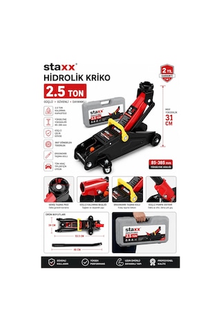 Staxx St2541 2.5 Ton Hidrolik Araç Krikosu Tekerlekli Arabalı Kriko Binek Ticari Araç Seti