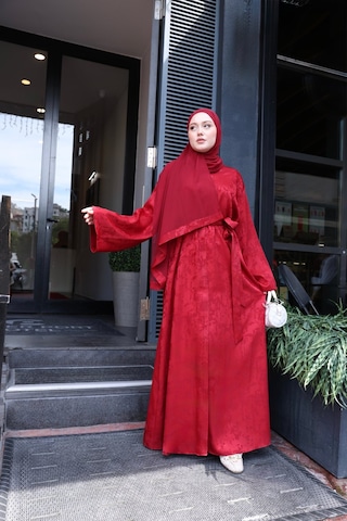 Şakika Kadın Sahar Luxe Abaya Ferace & Şal - Standart Beden & Farklı Boy Bordo
