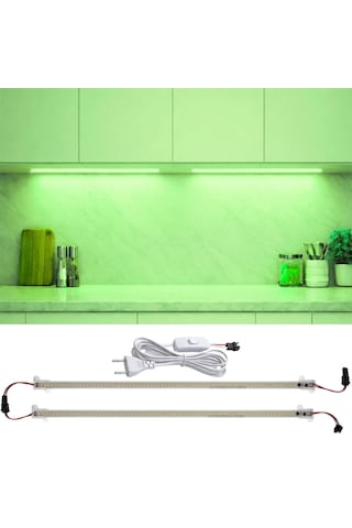 2 Adet 1 Metre Yüksek Lümen Beyaz Işık Şerit Led Bar 220v Opak, Butonlu Fişli, Mutfak Dolap Altı Yeşil
