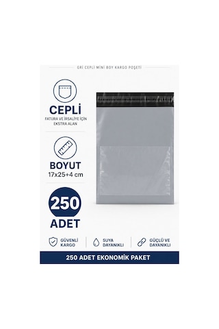 Gri Cepli Mini Boy Kargo Poşeti 17x25+4 Cm 250 Adet Çok Renkli