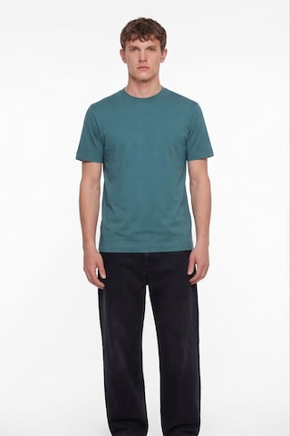 Sabri Özel Erkek Petrol Normal Kesim Regular FitPamuk Dokuma Bisiklet Yaka Basic T-shirt