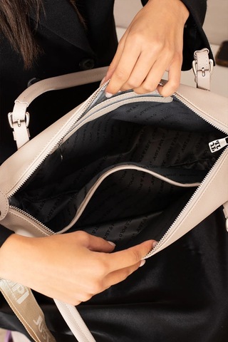 Just Polo Kadın Orijinal Just Polo Büyük Boy Lakost Kumaş Lüks El Ve Omuz Çantası Shopper 27 X 32 Cm Ekru