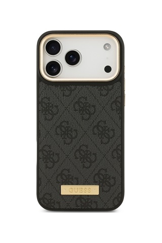 Apple Uyumlu iPhone 17 Pro Max Kılıf Guess Lisanslı M-safeli 4g Desenli Pu Metal Plaka Klasik Logolu Siyah Siyah