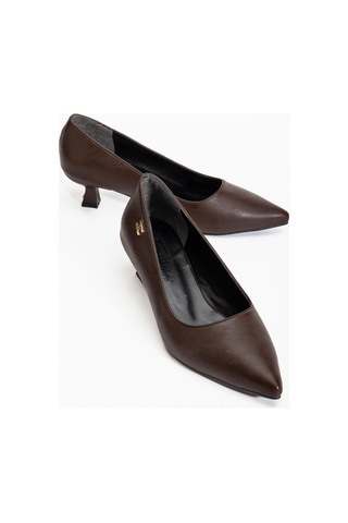 Suins Molina Model Kadın Mini Topuklu Stiletto Ayakkabı Kahve