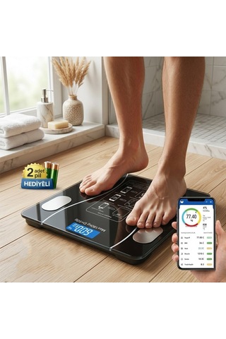 Plt Power Dijital Baskül Terazi Tartı 180kg/50g Kas Oran Bluetooth Vücut Analizli Su Yağ Bmı Diğer