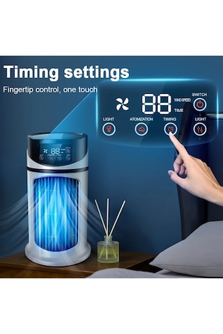 Motion003 Beyaz Ortam Işığı Soğutmalı Nemlendirilebilir Taşınabilir Klima Fanı Usb Fan 3ü 1 Arada Ofis Ve Ev Kullanımı İçin