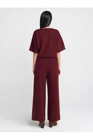 Dilvin 71833 Geniş Paça Fitilli Pantolon Bordo