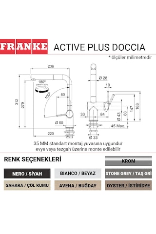Franke Active Plus Doccia Spiralli Mutfak Armatürü, Bianco, Beyaz