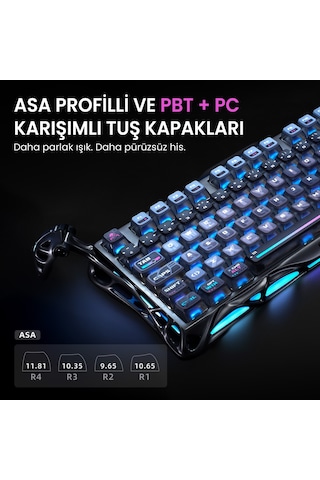 Gravastar Mercury K1 Pro Rgb Kablosuz Mekanik Gaming Klavye, Türkçe Q, Special Edition, Cyberpunk