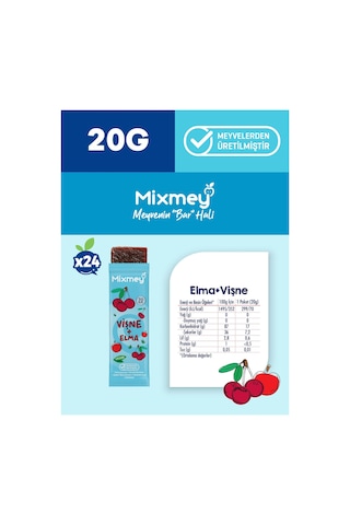 Mixmey Vişne Meyve Barı 24 Adet | Atıştırmalıklar – Vegan, Glutensiz, Koruyucusuz (20GR X 24 ADET)