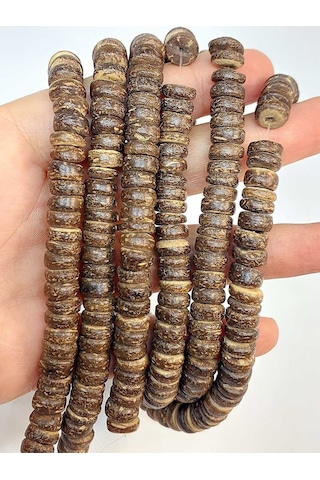 Bileklik Boy Hindistan Cevizi Kabuğu Ahşap Yarım Dizi Rondela Kesim 8.5 3mm 18cm Uzunluğundadır Çok Renkli