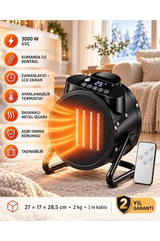 Ventus Ss20 3000w Dijital Ekran Uzaktan Kumandalı Elektrikli Fanlı Isıtıcı