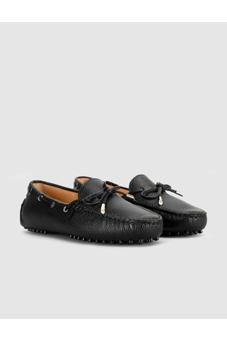 Siyah Hakiki Deri Bağcıklı Günlük Loafer Mokasen Kadın Ayakkabı Siyah Floter