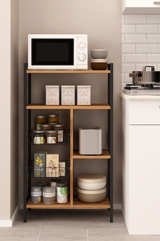 ELİSON TEL SEPETLİ ÇOK AMAÇLI MUTFAK DOLABI, SİYAH METAL AYAKLI SEPETLİ ÇOK AMAÇLI DOLAP