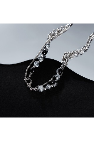 Sones Opk Gx2416 Paslanmaz Çelik Çift Zincir Cam Boncuk Kolye Çok Renkli