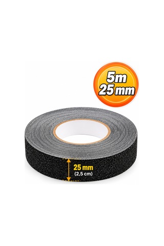2,5 Cm X 5 Metre Yapışkanlı Kaydırmaz Bant Siyah Zemin Merdiven Yer Kaymaz Bant