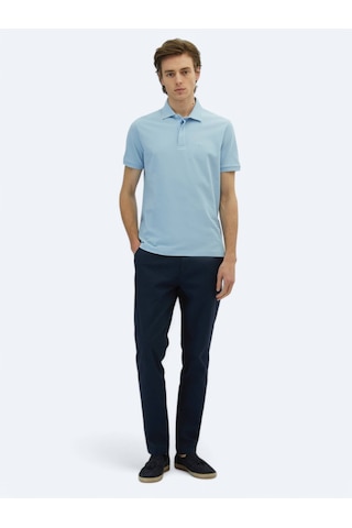 Kip Mavi Düz Polo Yaka %100 Pamuk T-shirt