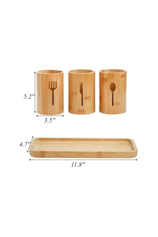 Miccho - 4 Parça Standlı Kaşıklık Yuvarlak Bambu