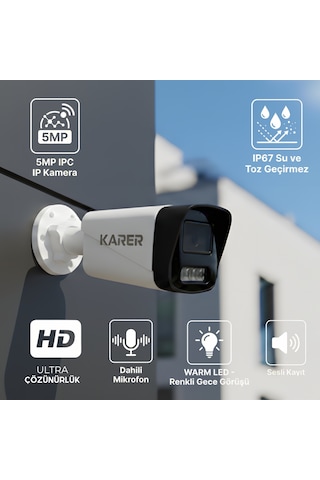 4'lü Ip-5mp-poeli-sesli -gece Renkli- Su Geçirmez- Full Hd-500gb-güvenlik Kamera Seti