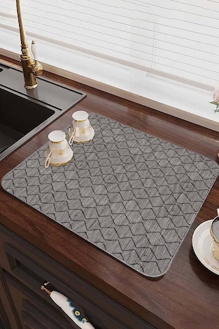 Gri Düz Microfiber Bulaşık Kurutma Kurulama Matı Mm001n11