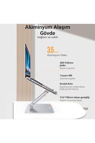 Juo Alüminyum Notebook Standı Yükseklik Ve Eğim Ayarlı Ergonomik Metal Laptop Standı 11-17 İnch Arası Notebook Dizüstü Bilgisayar Standı, Ayarlanabilir Sku: Smgb0dz2t77hk