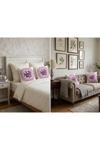 Kırlent 9 4'lü Dekoratif Kırlent Kılıfı Seti 45x45 Cm Kırmızı Çiçek Desenli Modern Salon Ve Koltuk Yastık Kılıfı Gizli Fermuarlı Çok Renkli