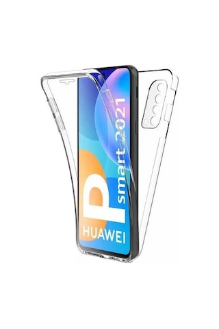 Adige Huawei P Smart 2021 Uyumlu Kılıf Ön Arka 360 Koruma Arka Sert Mika Ön Silikon Şeffaf
