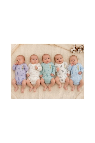 Uğur Bebe 5 Adet Yenidoğan %100 Pamuk Kruvaze Yandan Ve Altdan Çıtçıtlı Kendinden Eldiven Li Body Bebek Zıbın Uzun Kollu Desenli Yumuşak Dokulu Yerli Üretim 0-9 Ay Çok Renkli Çok Renkli