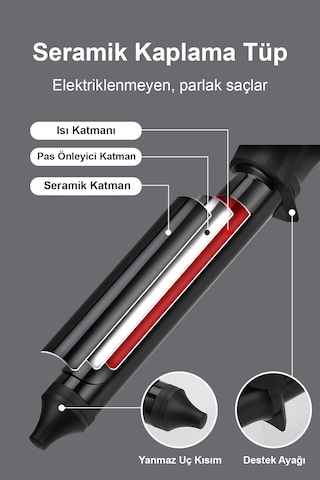 Profesyonel Seramik Kaplı Saç Maşası 200 Derece Isı Ayarlı Hızlı Isınan Kalıcı Bukle Şekillendirici