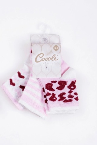 Cocole Socks Kız Çocuk Soket Çorabı 3 Lü Set Pamuklu Çizgili & Kalpli Desenli Çok Renkli