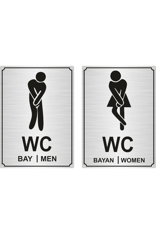 Bay Bayan Wc Yazısı 13*18Cm Gümüş Altın Renk Metal (401590887)