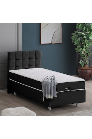 Tavira Tek Kişilik Baza Başlık Letto Yatak Seti - Antrasit 90 x 190
