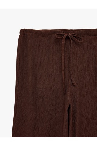 Koton Normal Bel Cepli Bağcıklı Geniş Paça Pantolon Kahverengi 6sal40130ık Kahve