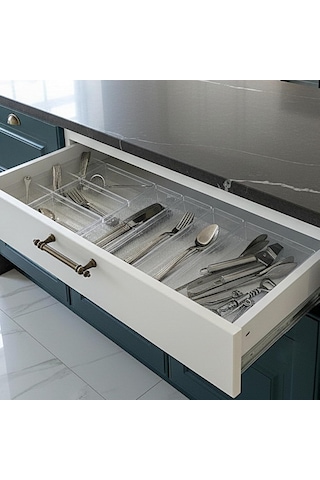 Modüler Organizer Set Mutfak Çekmece İçi Düzenleyici Çatal Kaşık Bıçak Organizeri Kristal 10'lu Set Çok Renkli
