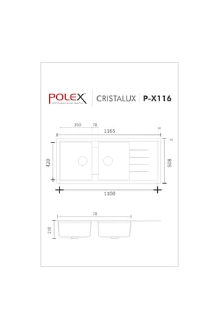Polex Cristalüx Granit Evye P-X116 Beyaz 2 Hazneli Tezgah Altı Ve Tezgah Üstü Mutfak Evyesi 116.5x50.8 CM