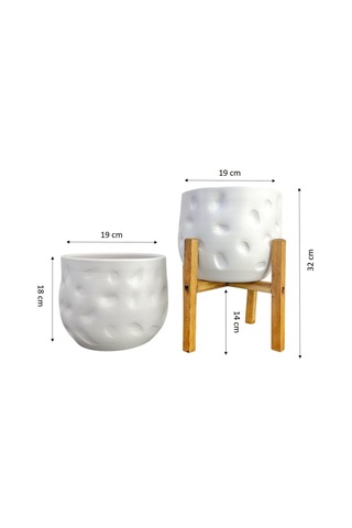Bitki Tasarımı Ev Dekorasyon Aksesuar Beyaz Desenli Toprak Saksı Saksılık Salon Çiçeklik İkili Set Ayaksız - 4 Ayaklı 19 Cm 1