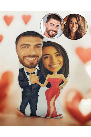 Kişiye Özel Mutlu Çift Tasarımlı Şekilli Yastık Çok Renkli