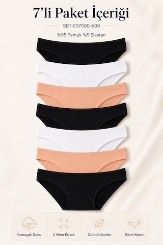 Sebatingo Kadın Külot Bikini Pamuklu Çok Renkli 7 Li Paket Model E37000-600 L