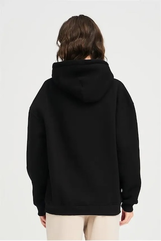 Da Vinci Siyah Oversize Basic Kapüşonlu Hoodie/sweatshirt 3 İplik Siyah