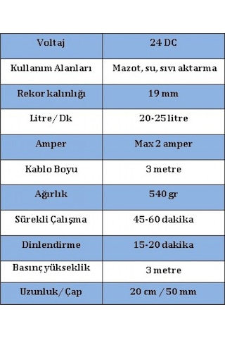 Düzey-24 Volt Büyük Dalgıç Mazot Aktarma Sıvı Transfer Pompası