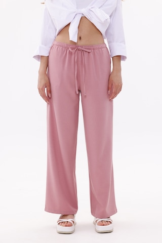 Genius Store Kadın Pantolon Geniş Paça Pamuklu Viskon Cepli Pantolon Beli Lastikli Genişpaça-pantolon Pembe