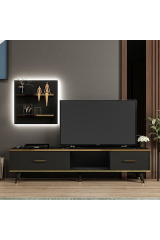 Tv Ünitesi Avon Antrasit Gold Ledli 180 Cm