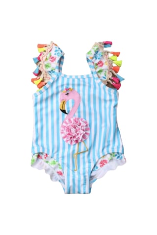 Flamingo Kiz Cocuk Mayo Firfirli Askili Mavi