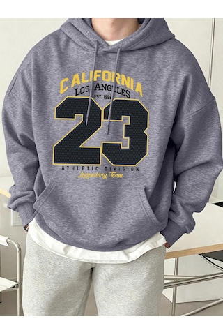 Tarzsokak California Athletic Division Number 23 Baskılı Hoody Erkek Sokak Stili Yumuşak Sweatshirtler Gri